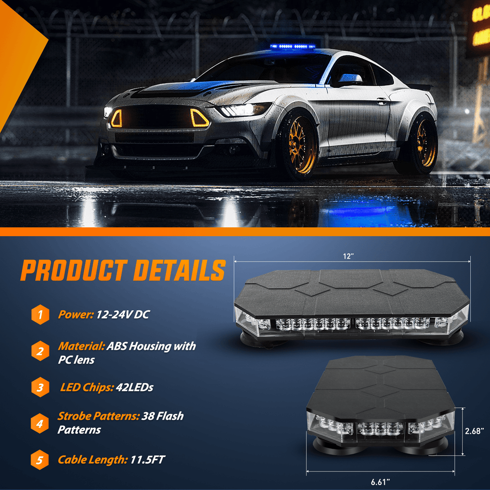 Roof Top strobe light 42 Leds Roof Top Blue Emergency Strobe Light Control Panel Magnetic Mount