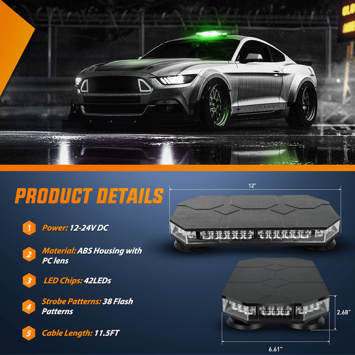 Roof Top strobe light 42 Leds Roof Top Green White Emergency Strobe Light Control Panel Magnetic Mount