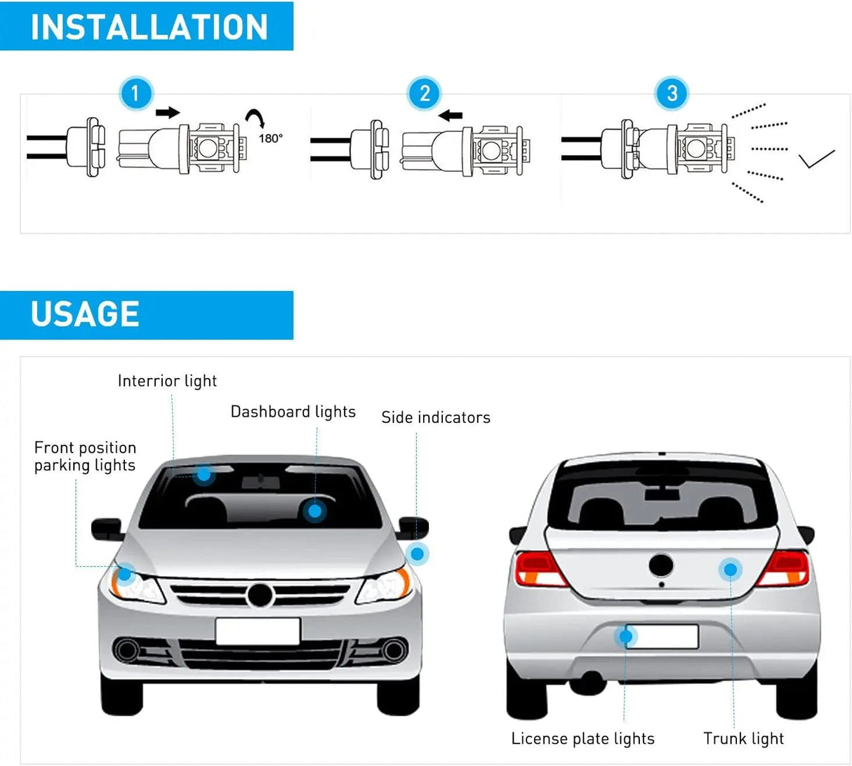 LED Headlight 194 T10 T5 6500K LED Bulbs (10 Packs)