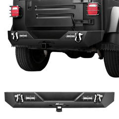 1987-2006 Jeep Wrangler TJ YJ Rear Bumper Rock Crawler Bumper with Hitch Receiver 2Pcs Upgraded 40W LED Lights Off Road Textured Black