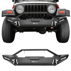 1987-2006 Jeep Wrangler TJ & YJ Front Bumper Rock Crawler Bumper with 2Pcs LED Lights Winch Plate 2Pcs D-Rings Upgraded Textured Black