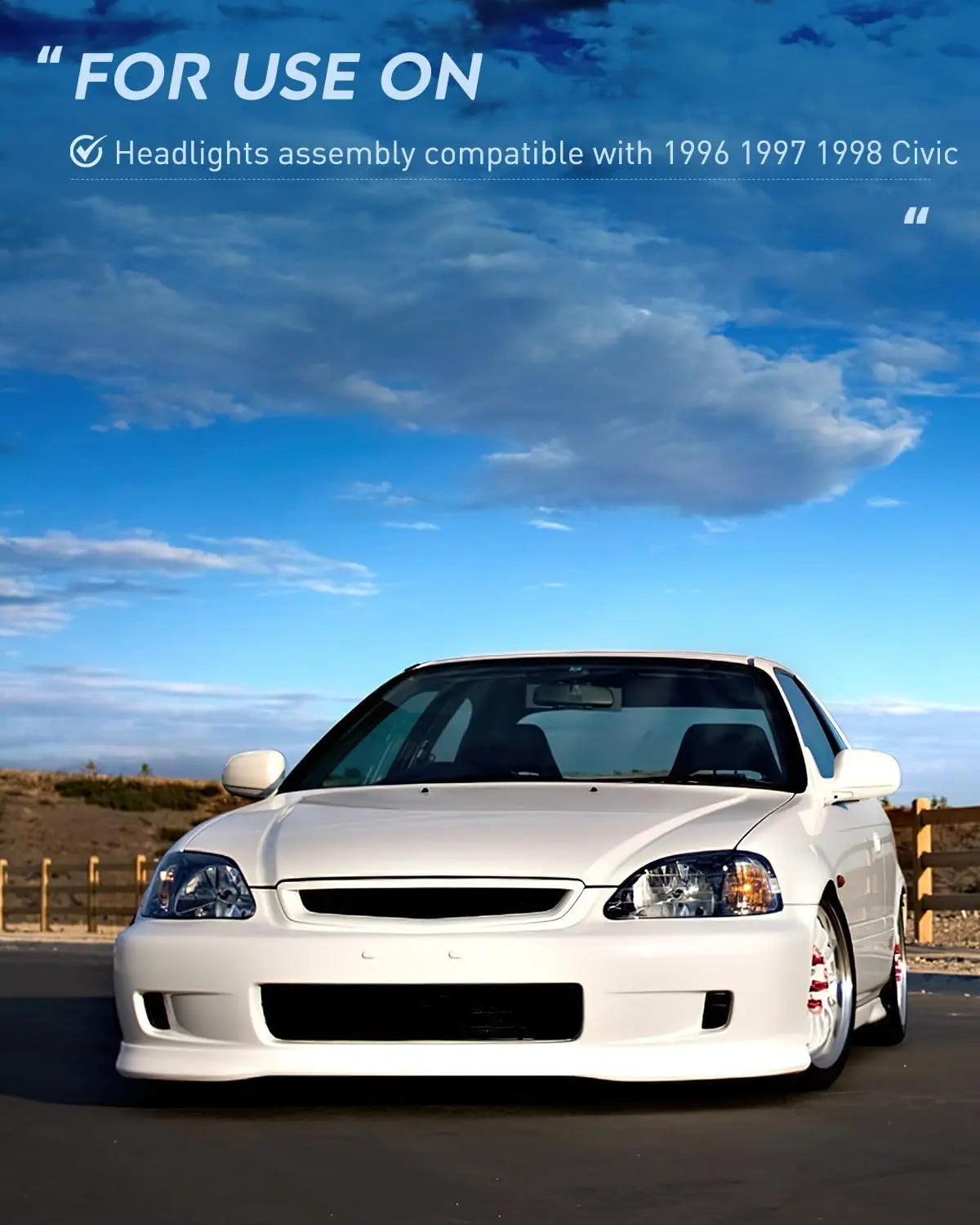1996-1998 Honda Civic Headlight Assembly Black Case Amber Reflector Upgraded Clear Lens Nilight