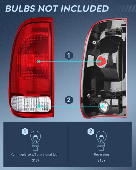 Taillight Assembly 1997 1998 1999 2000 2001 2002 2003 Ford F150 1997 1998 1999 Light Duty 1999 2000 2001 2002 2003 2004 2005 2006 2007 Ford Super Duty Tail light Assembly Red Housing Rear Lamp Replacement OE Style Driver Side
