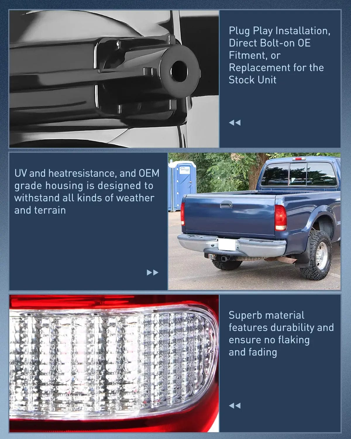 Taillight Assembly 1997 1998 1999 2000 2001 2002 2003 Ford F150 1997 1998 1999 Light Duty 1999 2000 2001 2002 2003 2004 2005 2006 2007 Ford Super Duty Tail light Assembly Red Housing Rear Lamp Replacement OE Style Driver Side