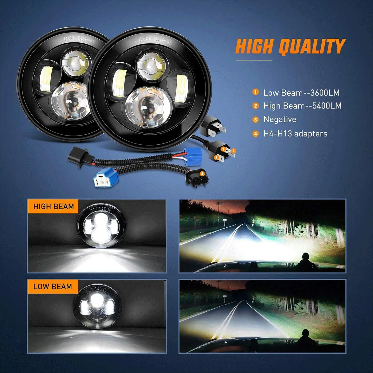 1997-2018 Wrangler JK Unlimited JKU TJ CJ Rubicon 7 Inch Round Cree Headlight and 4 Inch Fog Lights 4Pcs Nilight