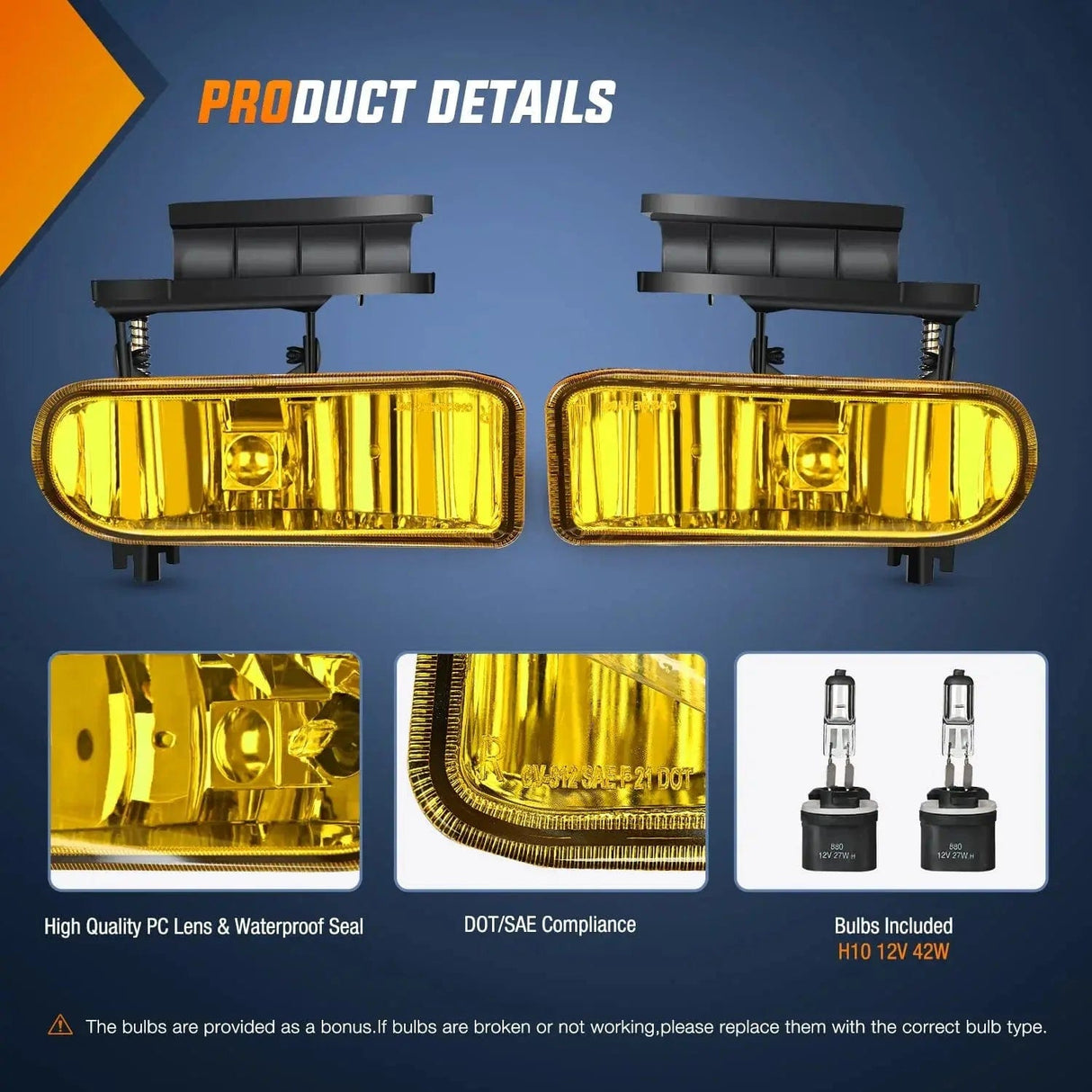 Fog Light Assembly 1999 2000 2001 2002 Chevy Silverado 1500 2500 2001 2002 Chevy Silverado 3500 2000 2001 2002 2003 2004 2005 2006 Chevy Suburban Tahoe Amber Fog Light Assembly