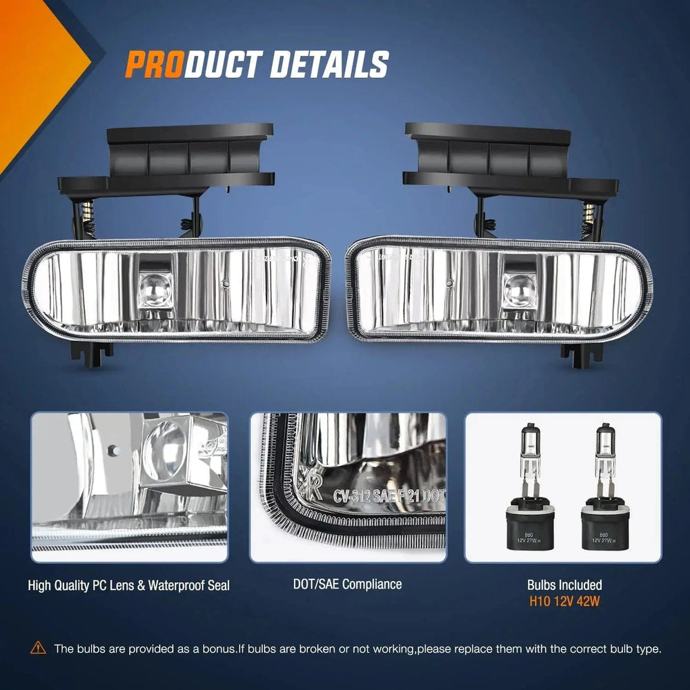 Fog Light Assembly 1999 2000 2001 2002 Chevy Silverado 1500 2500 2001 2002 Chevy Silverado 3500 2000 2001 2002 2003 2004 2005 2006 Chevy Suburban Tahoe Fog Light Assembly Clear Lens