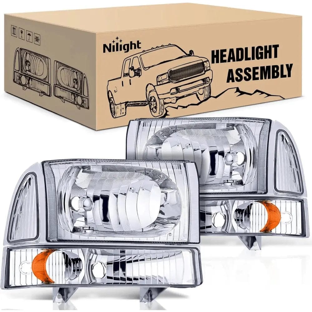 Headlight Assembly 1999 2000 2001 2002 2003 2004 Ford F250 F350 F450 F550 Headlight Assembly Chrome Case Amber Reflector