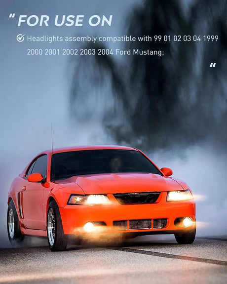 Headlight Assembly 1999 2000 2001 2002 2003 2004 Ford Mustang Headlight Assembly Black Case Amber Reflector