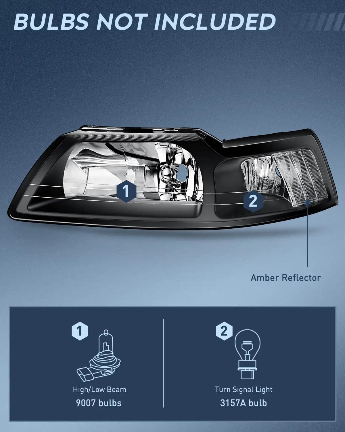 Headlight Assembly 1999 2000 2001 2002 2003 2004 Ford Mustang Headlight Assembly Black Case Clear Reflector