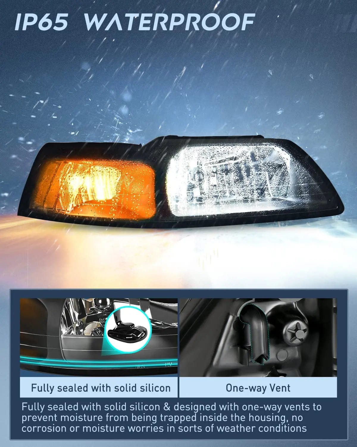 Headlight Assembly 1999 2000 2001 2002 2003 2004 Ford Mustang Headlight Assembly Black Case Clear Reflector