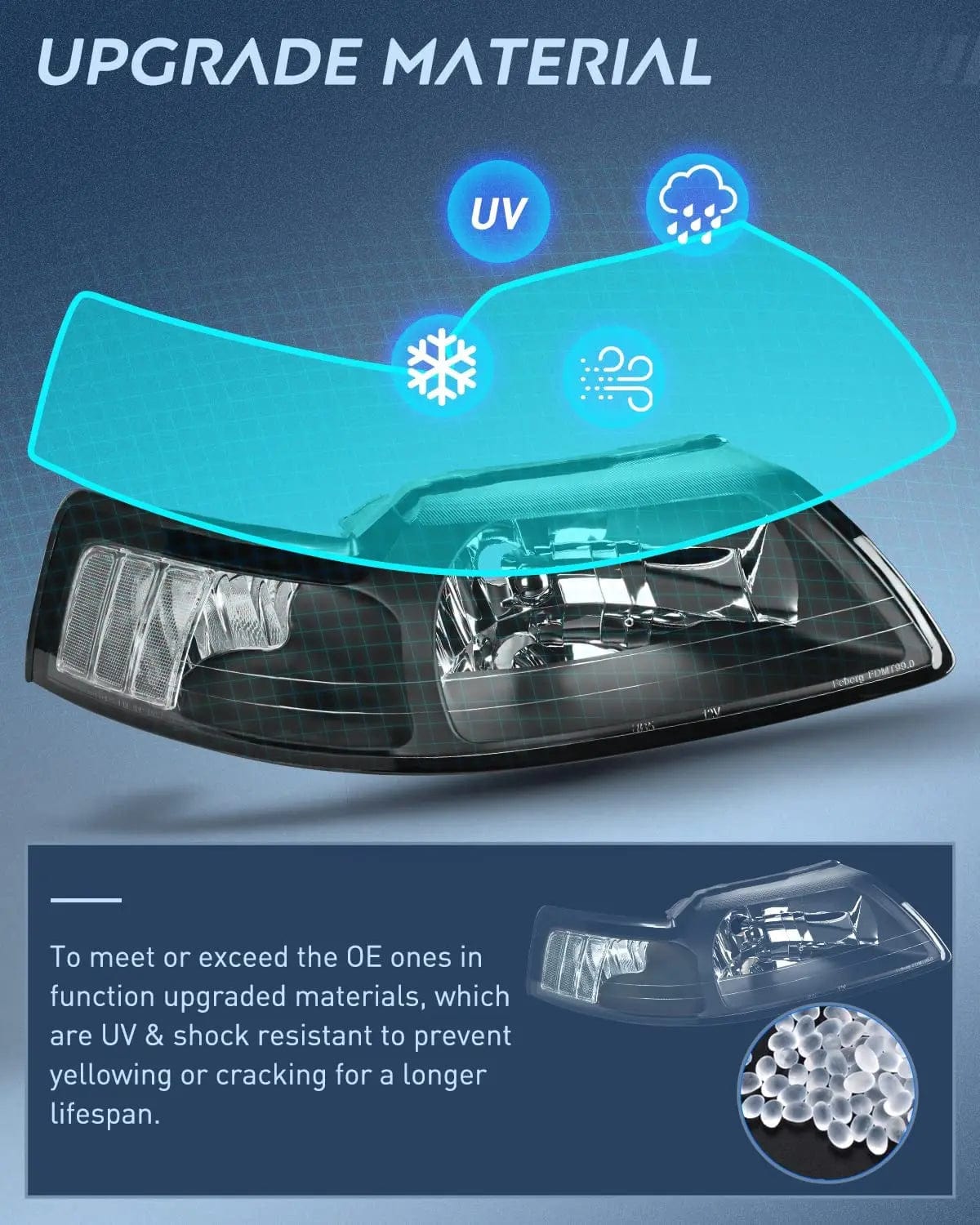 Headlight Assembly 1999 2000 2001 2002 2003 2004 Ford Mustang Headlight Assembly Black Case Clear Reflector