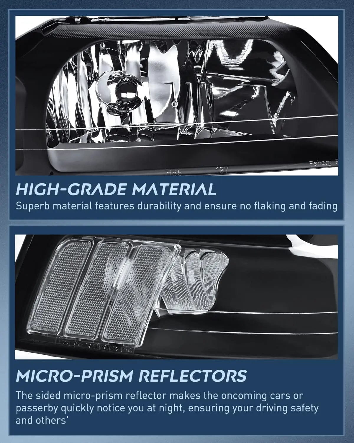 Headlight Assembly 1999 2000 2001 2002 2003 2004 Ford Mustang Headlight Assembly Black Case Clear Reflector