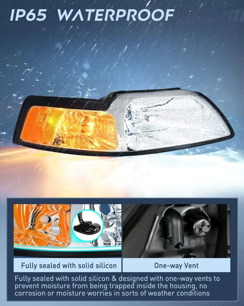 Headlight Assembly 1999 2000 2001 2002 2003 2004 Ford Mustang Headlight Assembly Chrome Case Amber Reflector