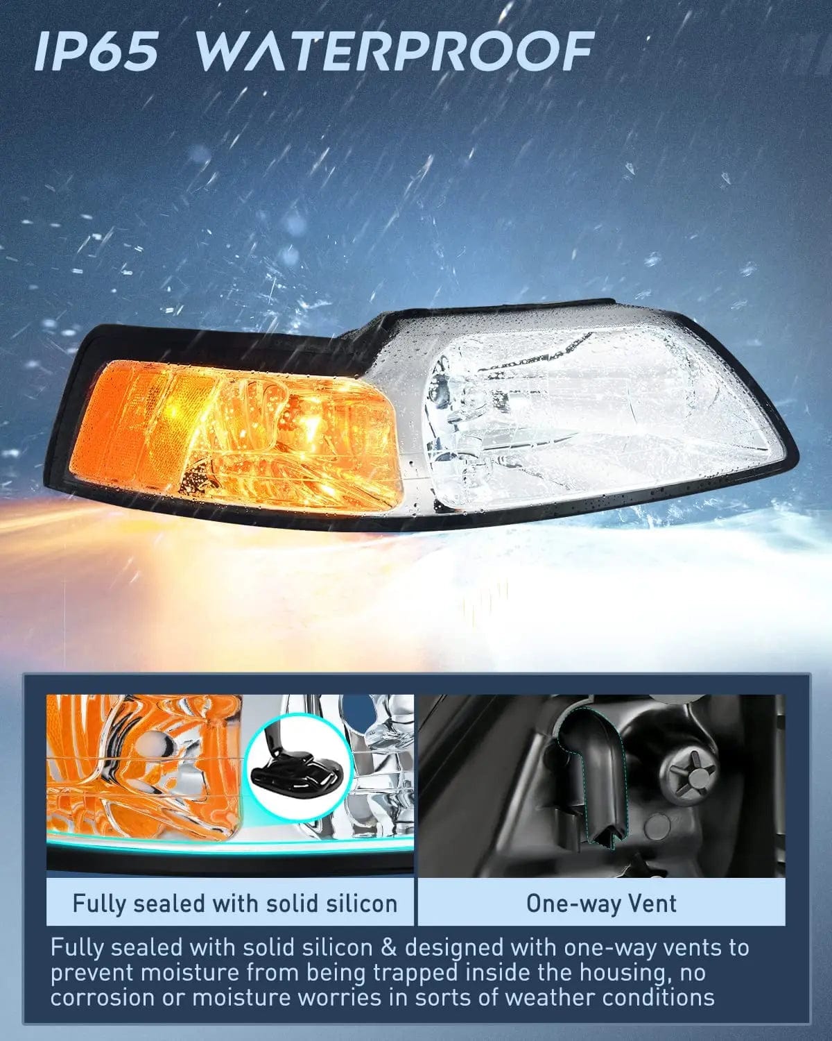 Headlight Assembly 1999 2000 2001 2002 2003 2004 Ford Mustang Headlight Assembly Chrome Case Amber Reflector