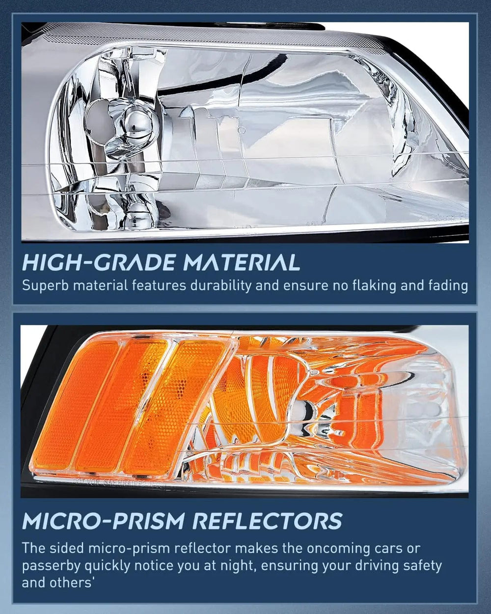 Headlight Assembly 1999 2000 2001 2002 2003 2004 Ford Mustang Headlight Assembly Chrome Case Amber Reflector