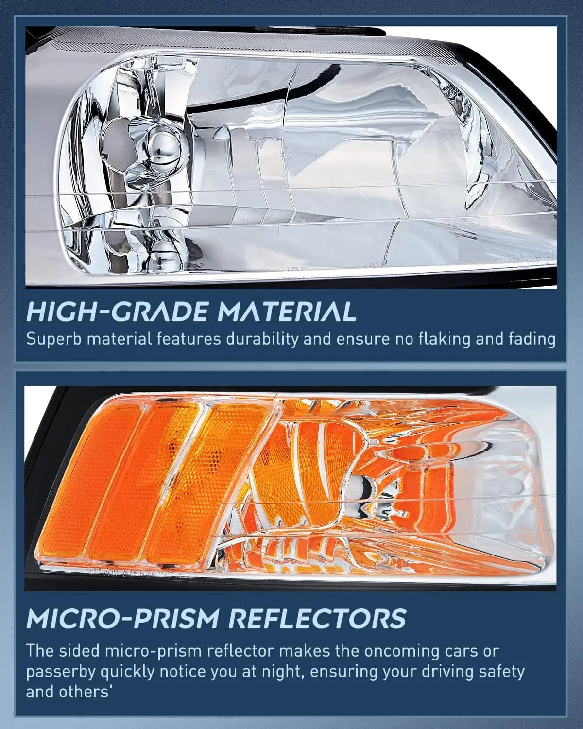 Headlight Assembly 1999 2000 2001 2002 2003 2004 Ford Mustang Headlight Assembly Chrome Case Amber Reflector