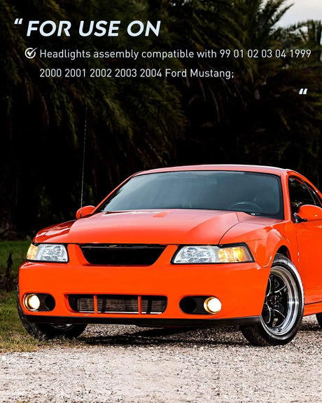 Headlight Assembly 1999 2000 2001 2002 2003 2004 Ford Mustang Headlight Assembly Chrome Case Clear Reflector