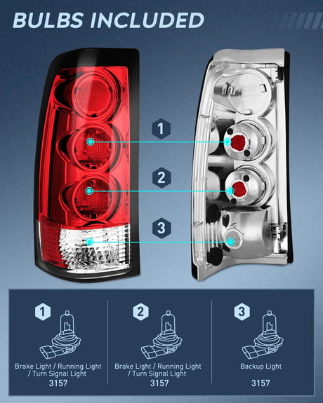 Taillight Assembly 1999 2000 2001 2002 2003 2004 2005 2006 GMC Sierra 1999 2000 2001 2002 Chevy Silverado Red Housing Rear Lamp Replacement Only Fits Fleetside Models Taillight Assembly