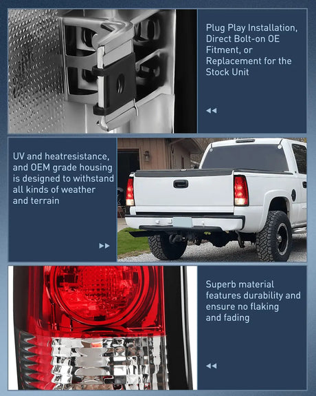 Taillight Assembly 1999 2000 2001 2002 2003 2004 2005 2006 GMC Sierra 1999 2000 2001 2002 Chevy Silverado Red Housing Rear Lamp Replacement Only Fits Fleetside Models Taillight Assembly