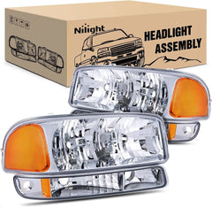 1999-2006 GMC Sierra Yukon Headlight Assembly Chrome Case Amber Reflector