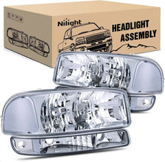1999-2006 GMC Sierra Yukon Headlight Assembly Chrome Case Clear Reflector