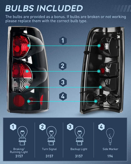 Taillight Assembly 1999 2000 2001 2002 2003 2004 2005 2006 2007 Chevy Silverado 1500 2500 3500 1999 2000 2001 2002 GMC Sierra Tail light Assembly