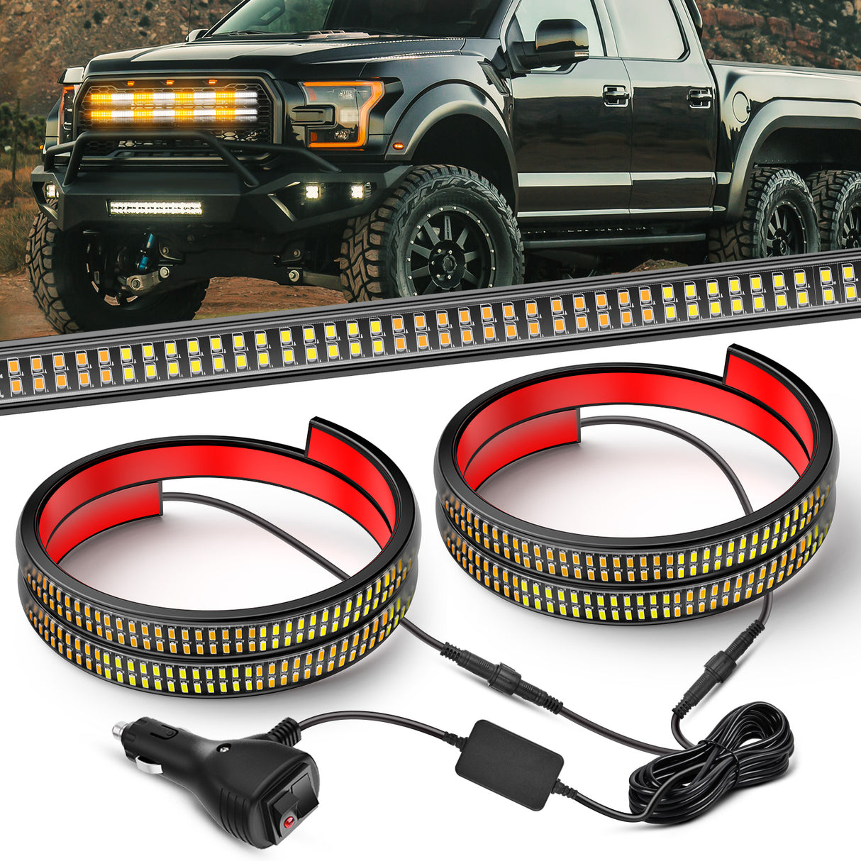 Nilight 2PCS 24 inch Truck Grill Strobe Lights Strip 384 LED Emergency Light Amber White Flexible Side Flashing Warning Caution Safety Waterproof Lighting Kit for Trucks Tow Plow Construction Vehicles