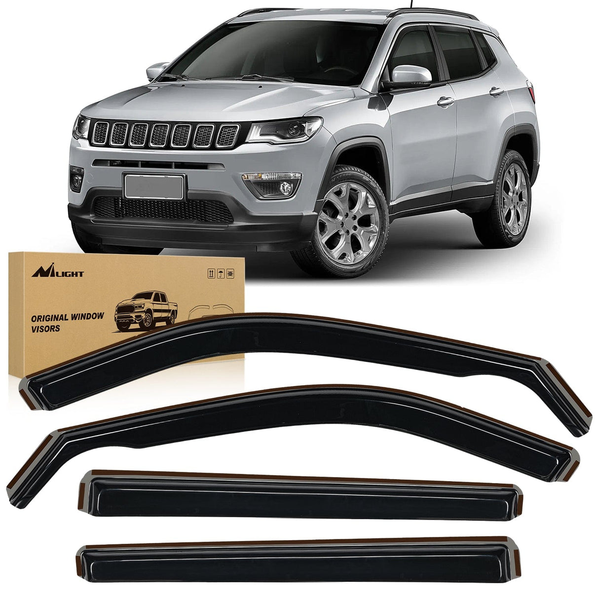 Rain Guards Vent Window Visors for Jeep Compass 2017 2018 2019 2020 2021 2022 2023 2024, in-Channel Rain Guards, Original Window Deflectors-4PCS