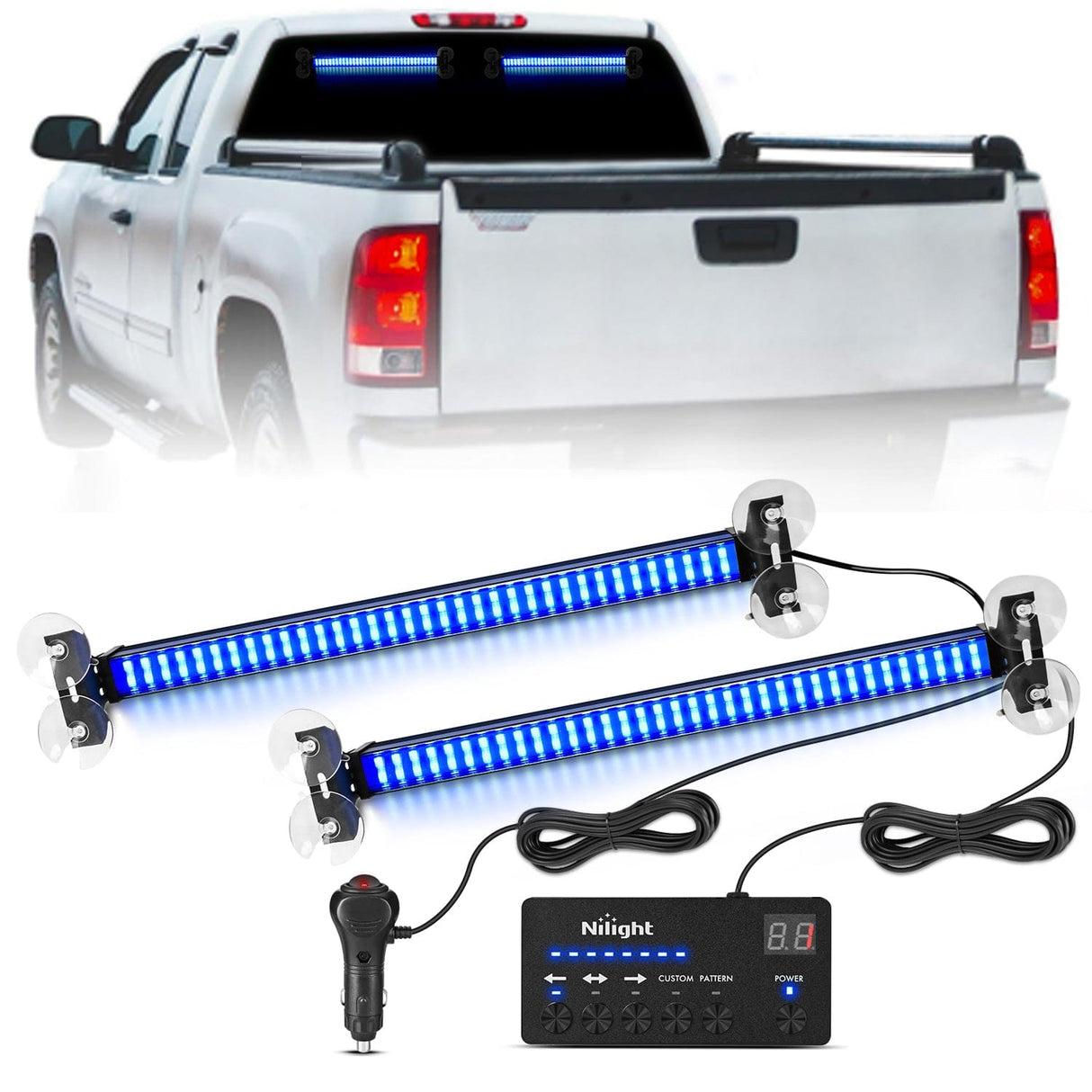 Led Strobe Light 144 LED Strobe Traffic Advisor Light Bar Blue with Controller 2 in 1 Automotive Emergency Warning Flashing Police Windshield Lights Bars for Cars Tow Plow Trucks Construction Vehicles
