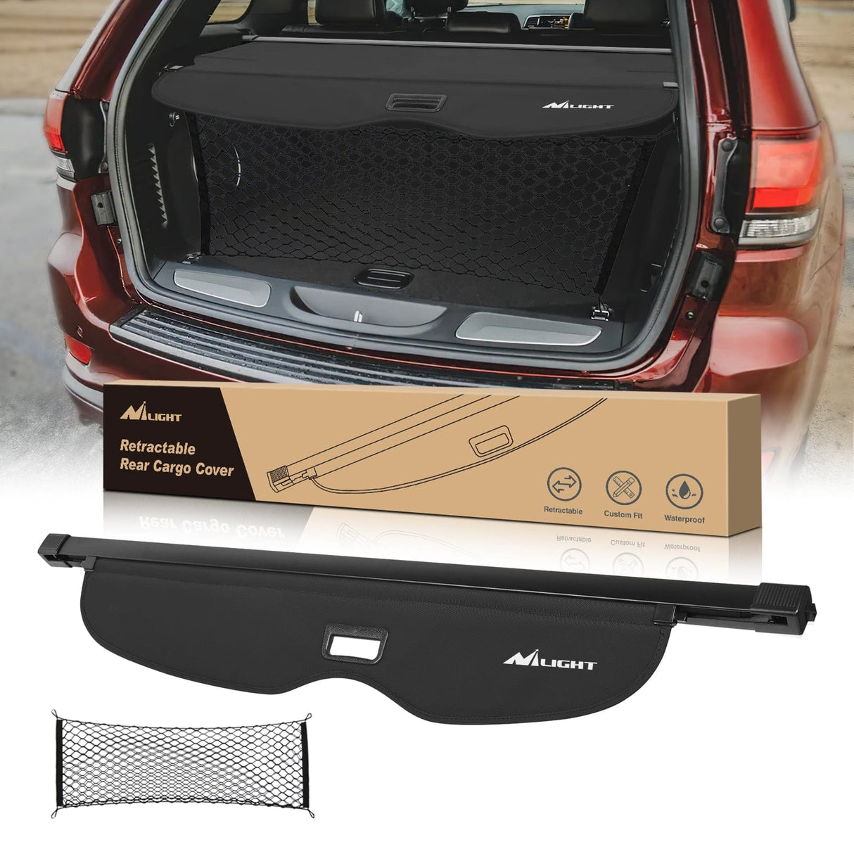 Trunk Cargo Cover Trunk Cargo Cover with Storage Net for Jeep Grand Cherokee Accessories 2011-2021