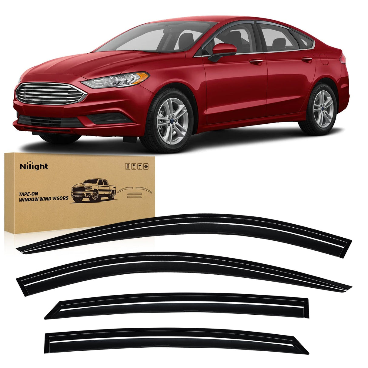 Rain Guards Tape-On Rain Guards for Ford Fusion 2013 2014 2015 2016 2017 2018 2019 2020, Window Visors Vent Wind Deflectors-4PCS