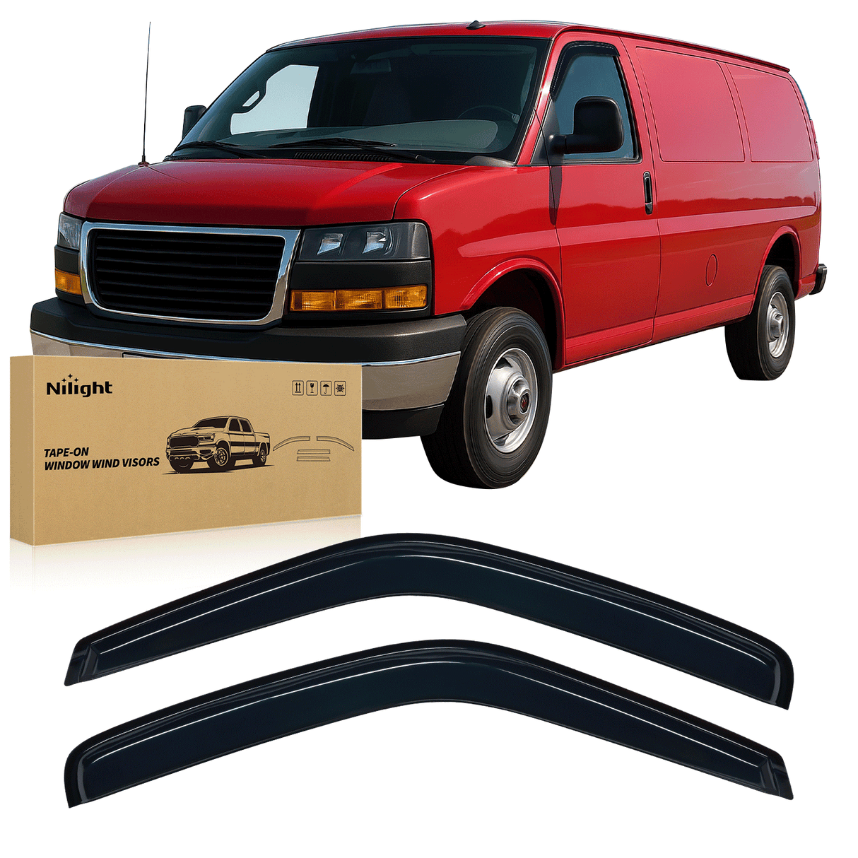 Tape-On Rain Guards for Chevrolet Chevy Express Van 1500 1996-2014 2010 2011 2012 2013 1014, Window Visors Vent Wind Deflectors-2PCS