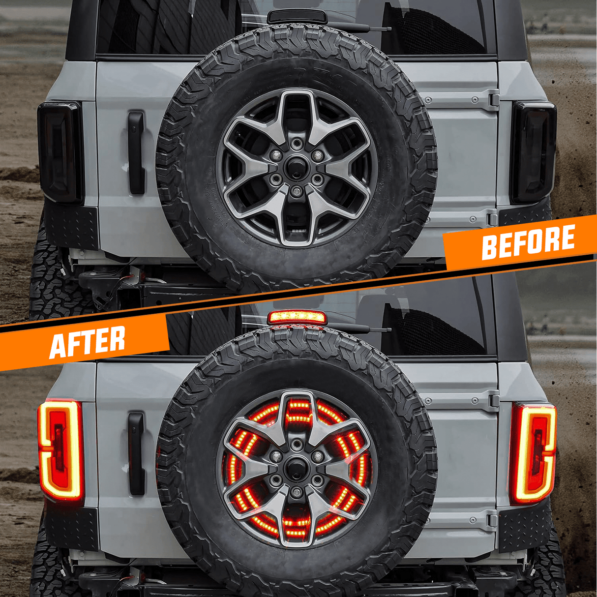 Tail Brake Turn Reverse Lights Spare Tire Brake Light Red Double Row LED Ring 3rd Third Stop Rear Wheel Lights Plug and Play Fit for 2021 2022 2023 2024 2025 Ford Bronco 2/4 Doors