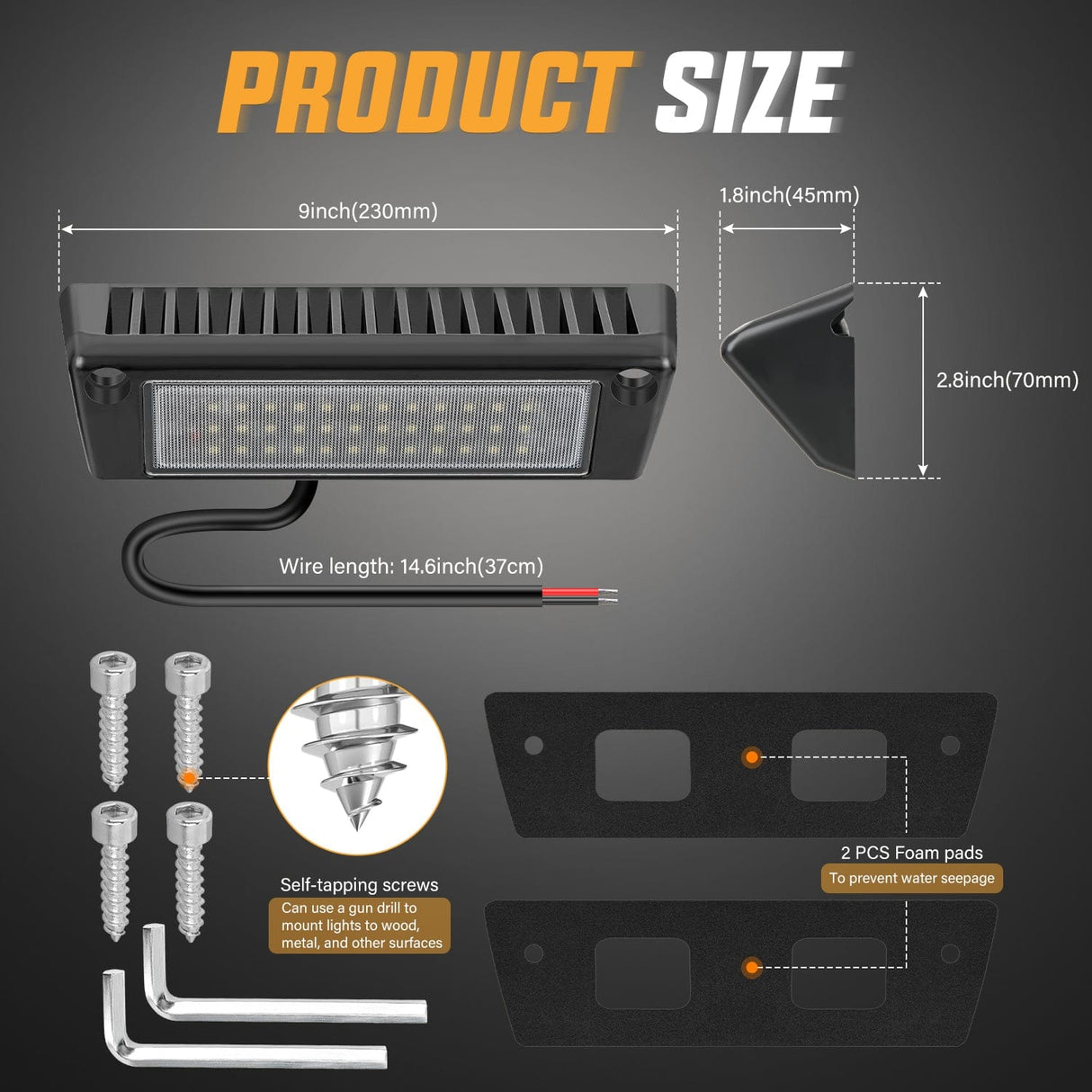 Area Lights RV Exterior Light 2PCS 9 Inch White Beam Porch Lights Black Aluminum