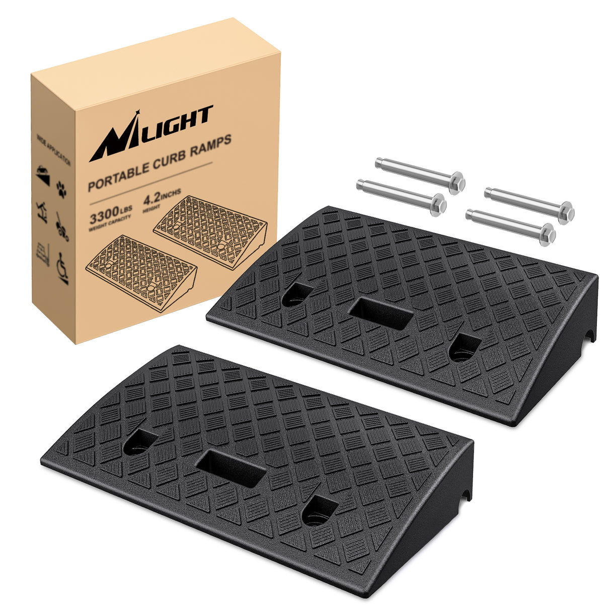 Nilight Plastic Curb Ramps, 4.2Inch Rise Portable Lightweight Heavy Duty Threshold Ramp for Driveway Lawn Mower Scooter Bike Motorcycle Wheelchair, 2 Pack