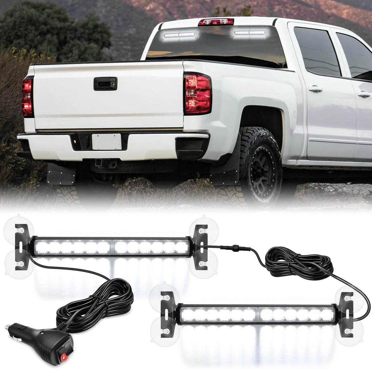 Led Strobe Light 24LED Emergency Strobe Traffic Advisor Light Bar 2 in 1 White Dash Warning Safety Flashing Lights Front/Rear Windshield Construction Lights for Trucks Cars Plow Police Firefighter Vehicles