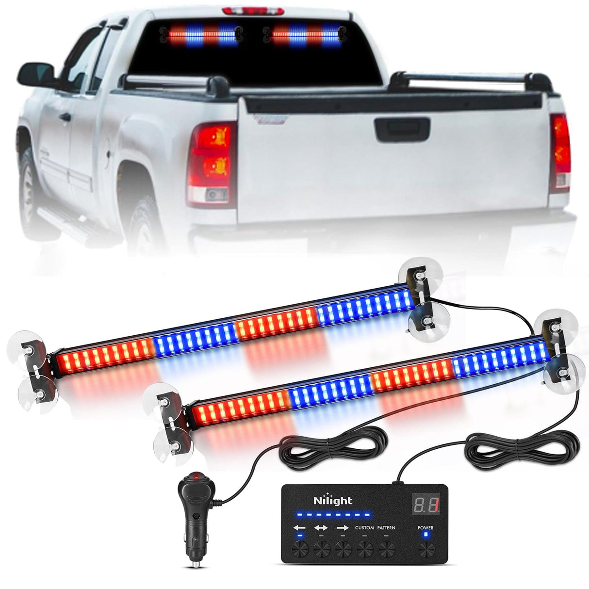 Led Strobe Light 144 LED Strobe Traffic Advisor Light Bar Red Blue with Controller 2 in 1 Automotive Emergency Warning Flashing Police Windshield Lights Bars for Cars Tow Plow Trucks Construction Vehicles