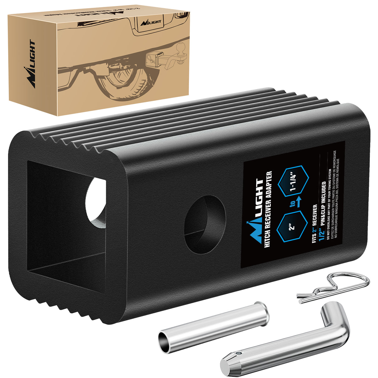 Nilight Trailer Hitch Receiver Extender Adapter Reducer 2 to 1-1/4 Inch Sleeve Convertor Receiver Aluminum Towing Accessories for Tractor Bucket RV Truck Bike Rack Cargo Carriers