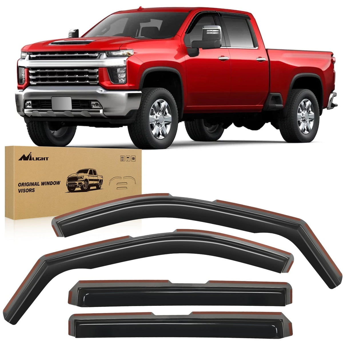 Rain Guards Rain Guards for Chevy Silverado/Sierra 2500HD/3500HD 2020 2021 2022 2023 2024 2025 Crew Cab Original Window Deflectors, Vent Window Visors-4PCS