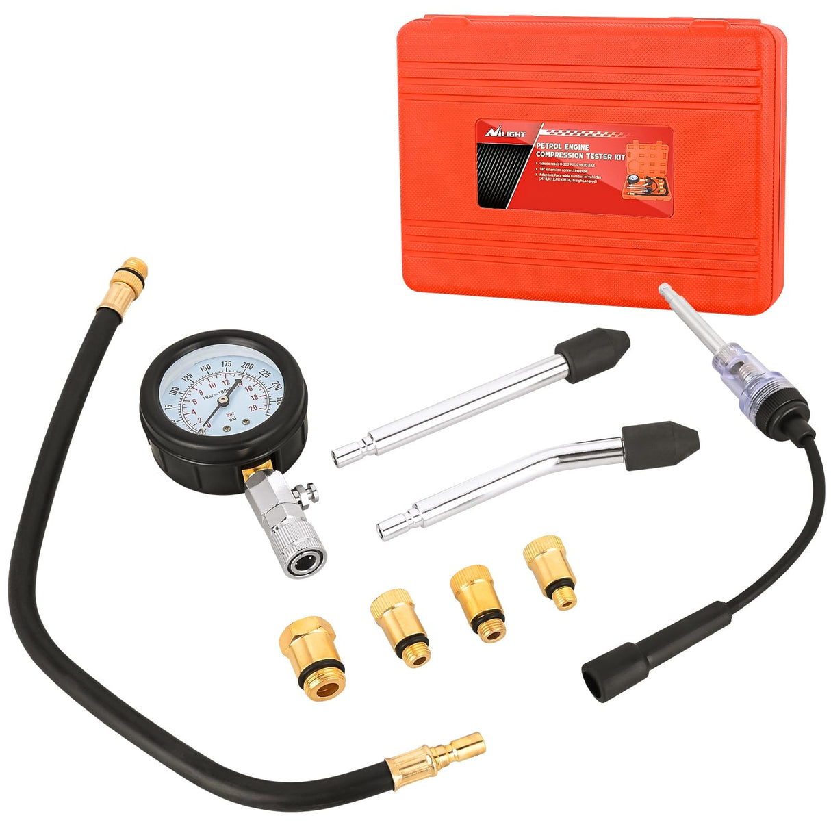 inflator 9PCS Petrol Gas Engine Cylinder Compression Tester Kit