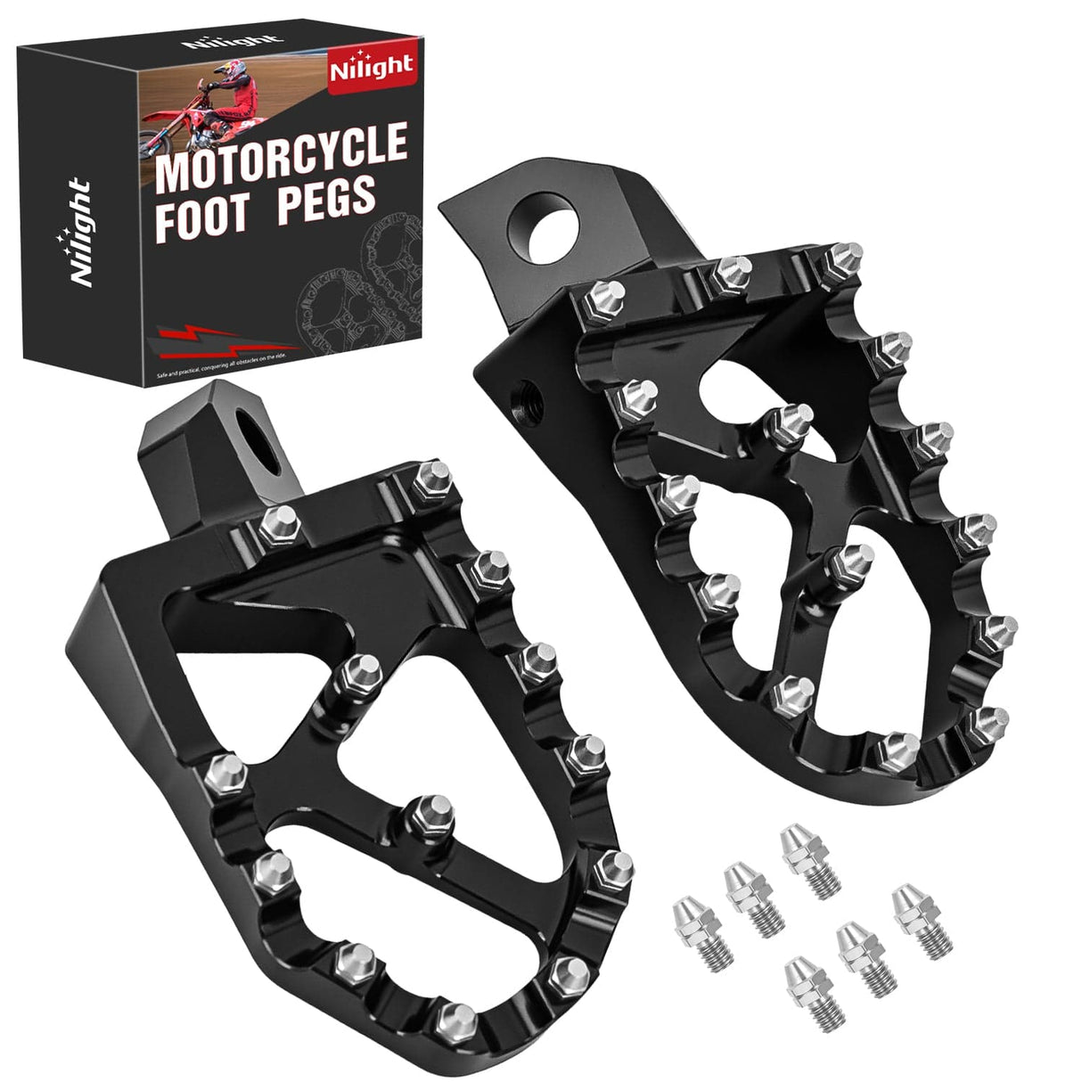 Motorcycle Foot Pegs Motorcycle Foot Pegs Dirt Bike Footpegs Fit for Kawasaki KDX200 1995-2005 KDX200R 1997-2001 KDX220R 2002-2005 KDX250 1991-1994 KX125 KX250 KX500 Heavy Duty CNC Foot Rests Pegs Pedal, Black