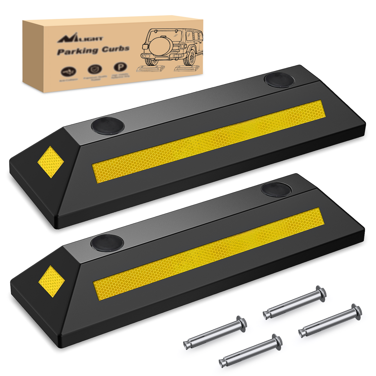 Nilight Parking Curb - Heavy Duty Rubber Garage Driveway Car Wheel Stopper Parking Aid Block Gadgets, 2-Pack