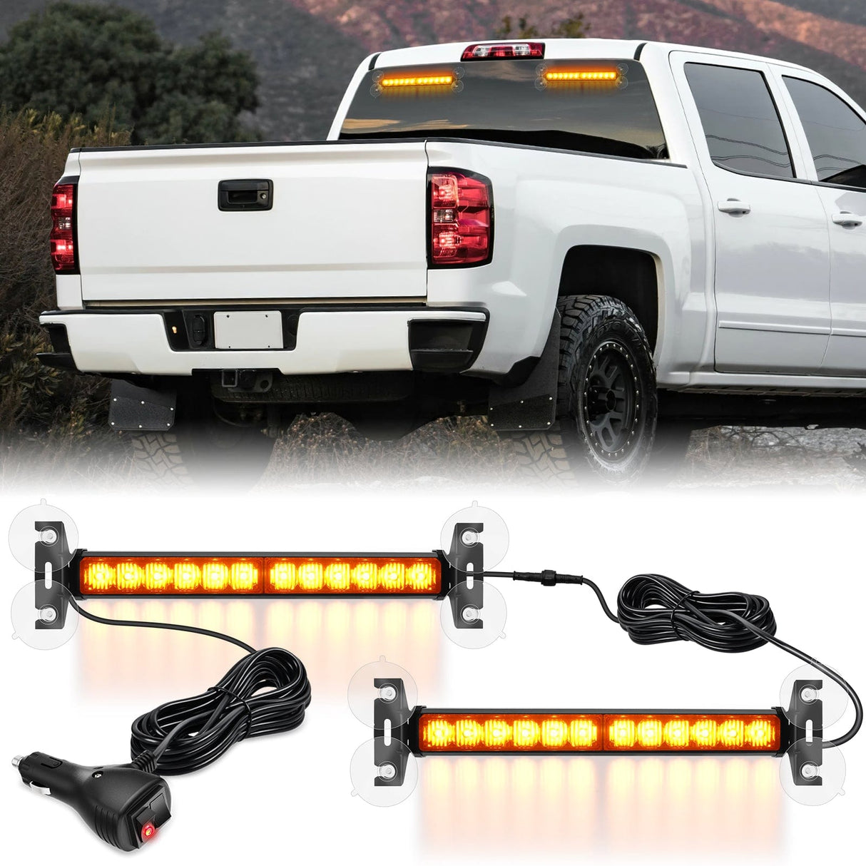 Led Strobe Light 24LED Emergency Strobe Traffic Advisor Light Bar 2 in 1 Amber Dash Warning Safety Flashing Lights Front/Rear Windshield Construction Lights for Trucks Cars Plow Police Firefighter Vehicles
