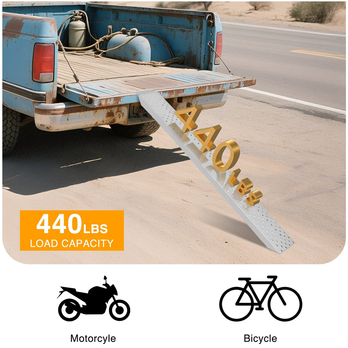 Curb Ramp Loading Ramps, 62.6Inch x 9Inch Heavy Duty Steel Trailer Ramp, 440lbs Capacity for Bicycle, Motorcycle, Scooter, Moped & More, 1 Pack