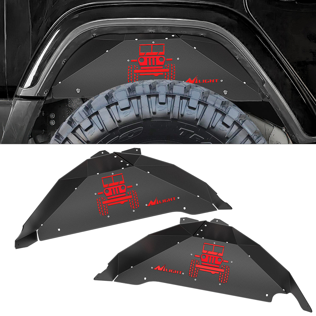2007 2008 2009 2010 2011 2012 2013 2014 2015 2016 2017 2018 Jeep Wrangler JK JKU 4WD Rear Inner Fender Liners Wheel Cover