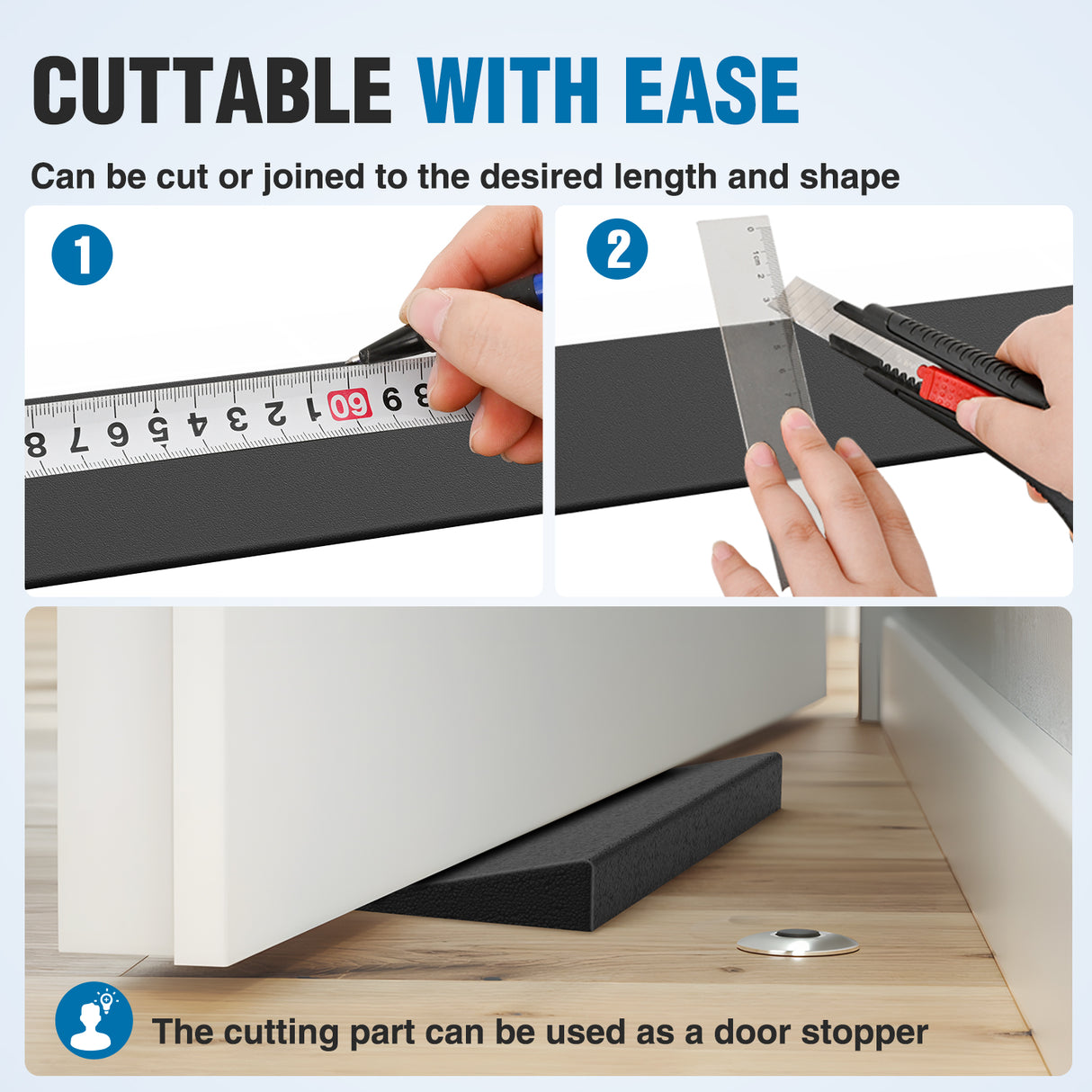 1Inch Rise Threshold Ramp for Doorways, 39.4Inch Wide Low Profile Cuttable Rubber Wheelchair Access Door Ramp for Doorway, Curb, Home Steps, Bathroom