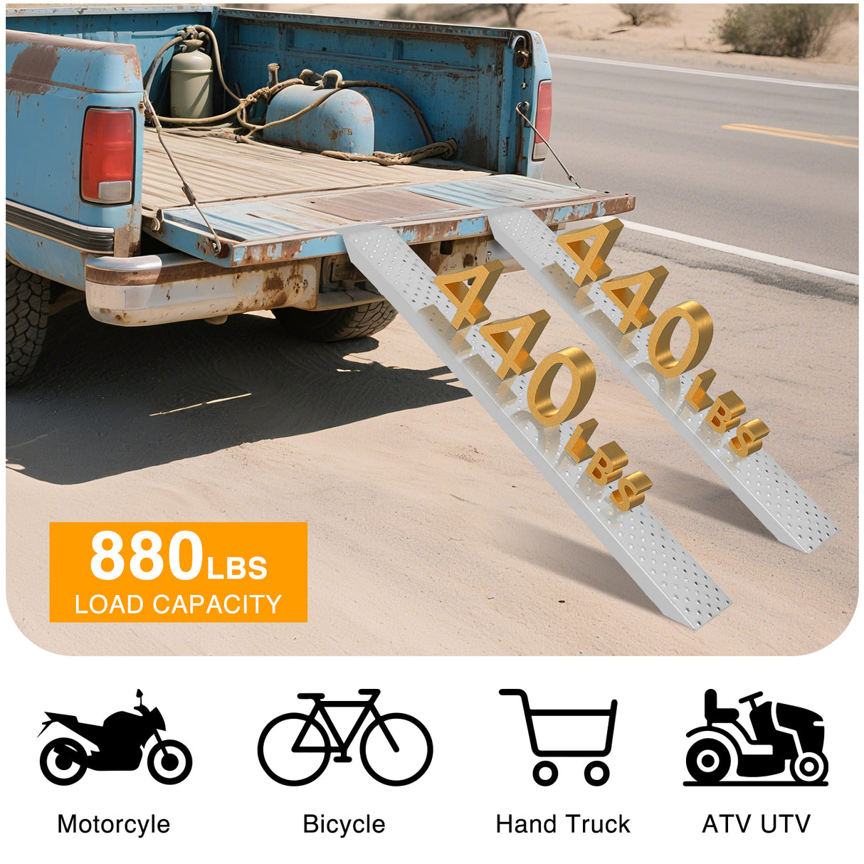 Loading Ramps, 62.6Inch x 9Inch Heavy Duty Steel Trailer Ramp, 880lbs Capacity for Hand Truck, Motorcycle, Riding Mower, ATVs & 4-Wheel Equipment, 2 Pack