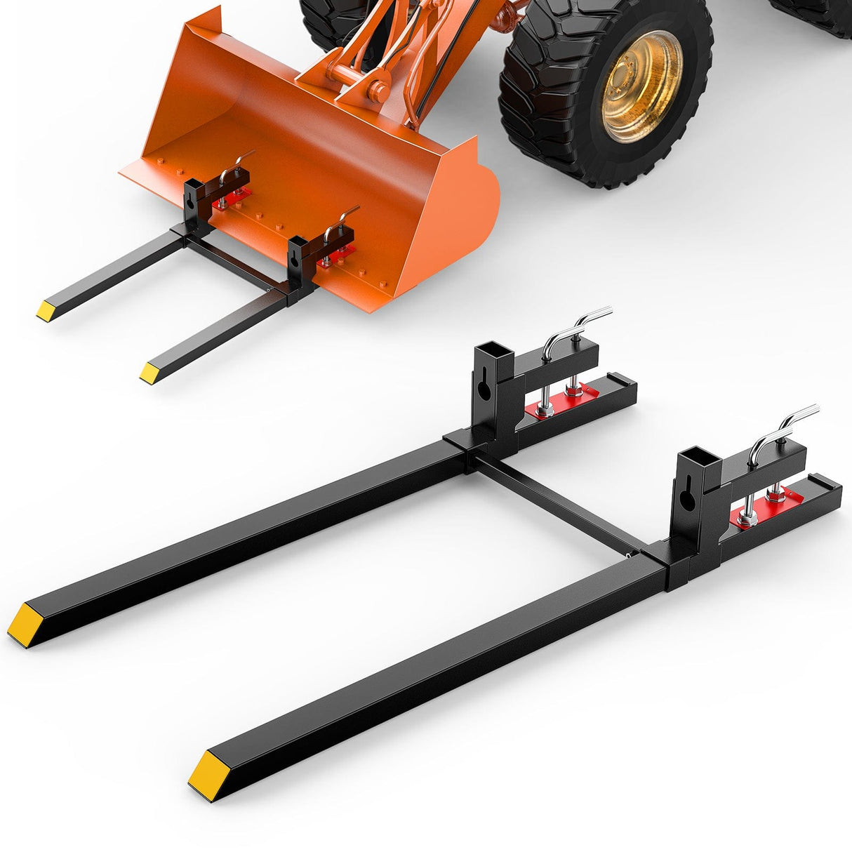 Tractor Hook 60Inch 4000lbs Clamp on Pallet Forks Heavy Duty Tractor Forks with Adjustable Stabilizer Bar