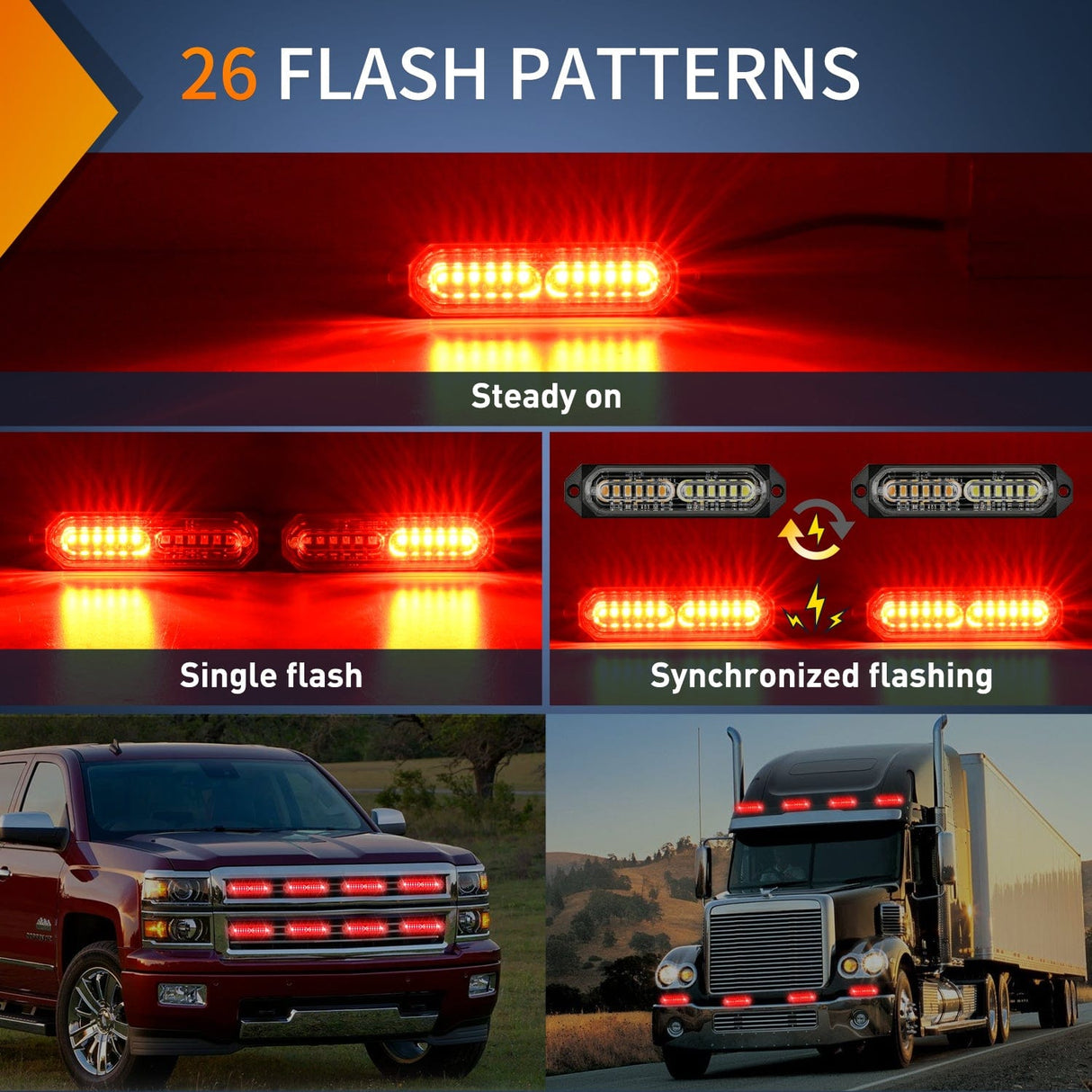 Surface Mount Strobe Lights 8PCS 12LED Red Emergency Strobe Lights